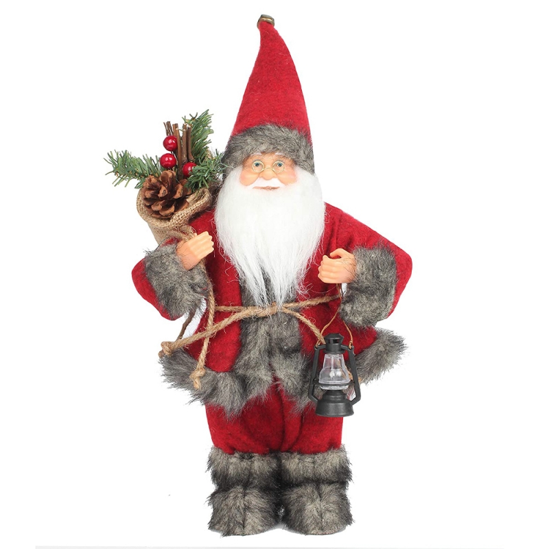 14inch álló piros Santa Claus dísz díszítő díszítés figurán olaj lámpa és fenyő kúp táska karácsonyi ünnepi fesztivál