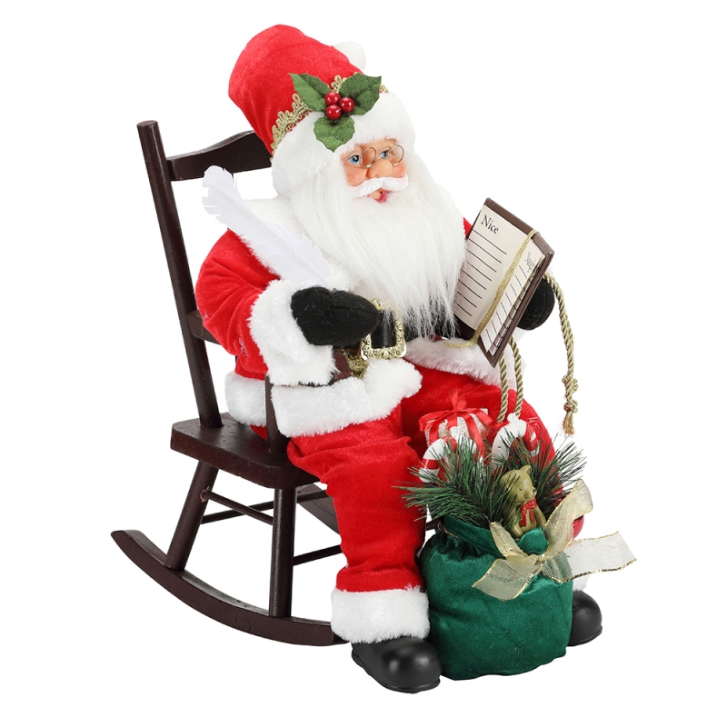 45cm Santa Claus ül a székre írásban és olvasás könyv dekoráció Figurine Collection Fabric Holiday Fesztivál Egyedi elem