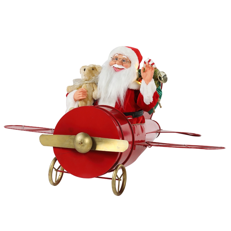 80cm Karácsonyi zenei animált Santa Claus ül piros sík dekoráció figurin klasszikus ünnep dísz ajándékok gyűjteménye